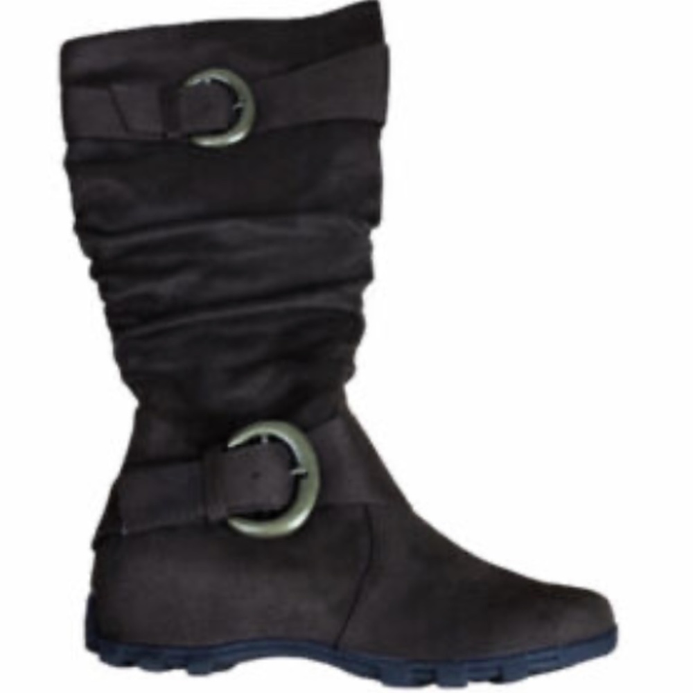 Vintage Soda Rider Knee High Vegan Leather Slouchy Boots Black Silver Buckle 5.5